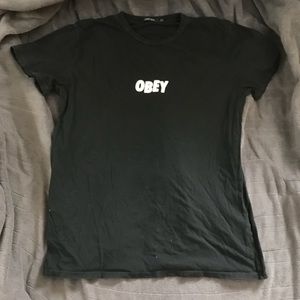 Black OBEY t shirt with white logo size medium